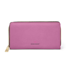 Light Pink Color Zipper Wallet, Solid Pink Color Best 7.87" x 4.33" Luxury Cruelty-Free Faux Leather Women's Wallet & Purses Compact High Quality Nylon Zip & Metal Hardware, Luxury Long Wallet With Cardholders For Women