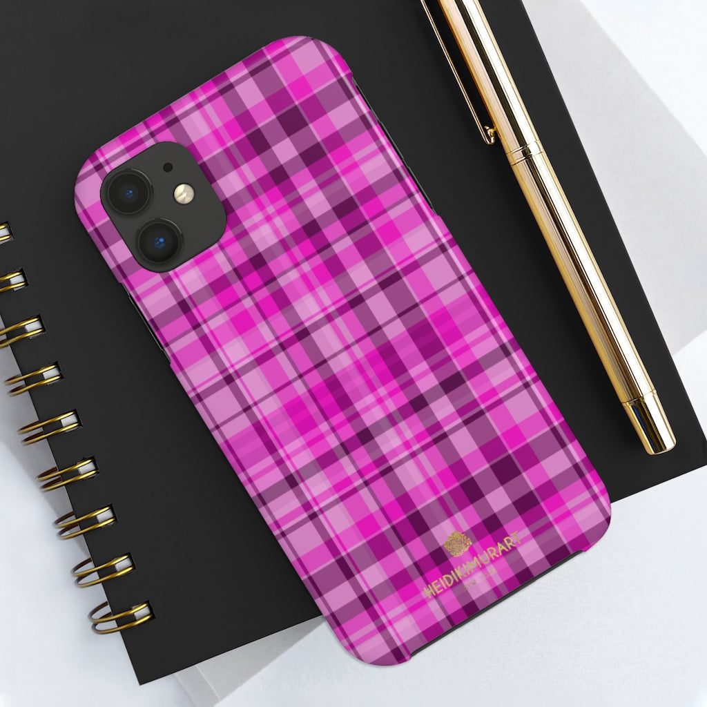 Pink Plaid Tartan Print Phone Case, Designer Case Mate Tough Phone Cases-Made in USA - Heidikimurart Limited 