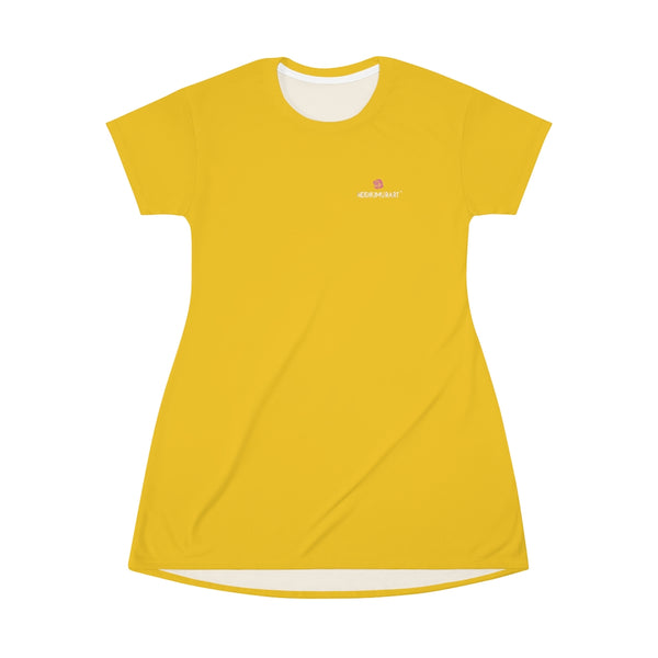 Solid Yellow T-Shirt Dress, Solid Yellow Color Oversized Best Modern Minimalist Print Crewneck Women's Long T-Shirt Dress For Women - Made in USA (US Size: XS-2XL)