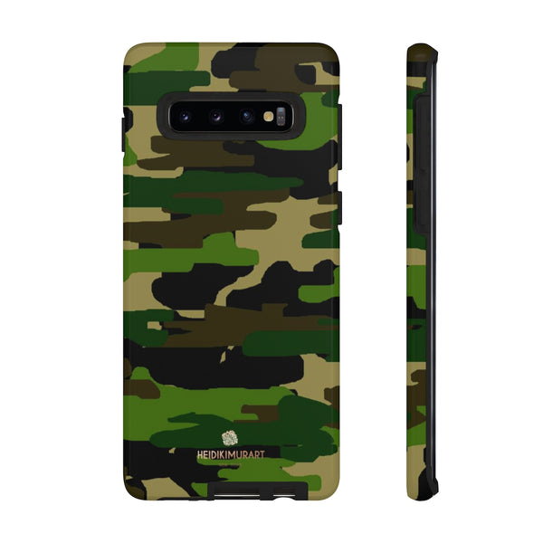 Green Brown Camouflage Phone Case, Army Military Print Tough Designer Phone Case -Made in USA-Phone Case-Printify-Samsung Galaxy S10-Glossy-Heidi Kimura Art LLC