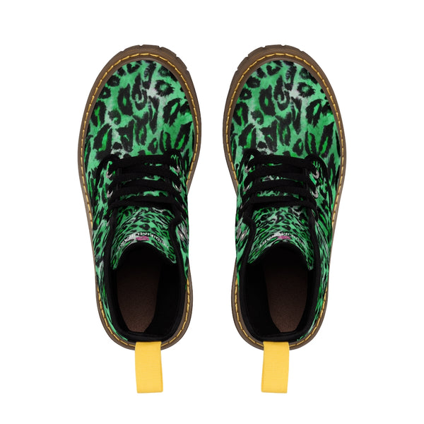 Green Leopard Women's Canvas Boots, Best Leopard Animal Print Designer Women's Winter Lace-up Toe Cap Hiking Boots Shoes For Women (US Size 6.5-11)