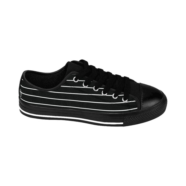 Black Stripes Print Men's Sneakers, Best Modern Striped Designer Men's Low Tops, Premium Men's Nylon Canvas Tennis Fashion Sneakers Shoes (US Size: 7-14)