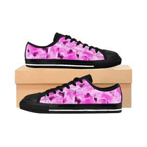 Pink Rose Floral Flower Print Designer Low Top Women's Sneakers Shoes (US Size 6-12)-Women's Low Top Sneakers-US 10-Heidi Kimura Art LLC