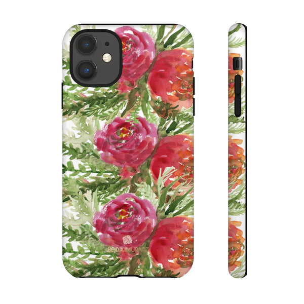 Red Orange Floral Phone Case, Flower Print Tough Designer Phone Case -Made in USA-Phone Case-Printify-iPhone 11-Matte-Heidi Kimura Art LLC