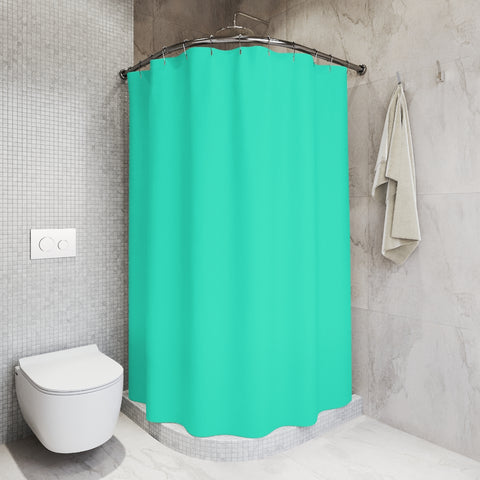 Turquoise Blue Polyester Shower Curtain, Modern Minimalist Solid Color Print 71" × 74" Modern Kids or Adults Colorful Best Premium Quality American Style One-Sided Luxury Durable Stylish Unique Interior Bathroom Shower Curtains - Printed in USA