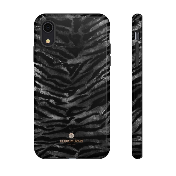 Black Tiger Stripe Tough Cases, Animal Print Best Designer Phone Case-Made in USA-Phone Case-Printify-iPhone XR-Glossy-Heidi Kimura Art LLC