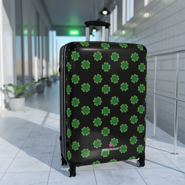 Black Clover Print Suitcases, Irish Style St. Patrick's Day Holiday Designer Suitcase Luggage (Small, Medium, Large) Unique Cute Spacious Versatile and Lightweight Carry-On or Checked In Suitcase, Best Personal Superior Designer Adult's Travel Bag Custom Luggage - Gift For Him or Her - Made in USA/ UK