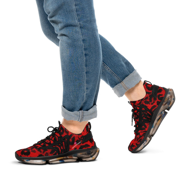 Red Leopard Print Men's Shoes, Best Leopard Animal Print Comfy Men's Mesh-Knit Designer Premium Laced Up Breathable Comfy Sports Sneakers Shoes (US Size: 5-12)
