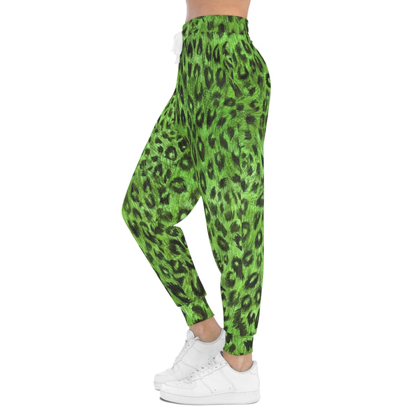 Green Leopard Print Men's Pants, Athletic Joggers