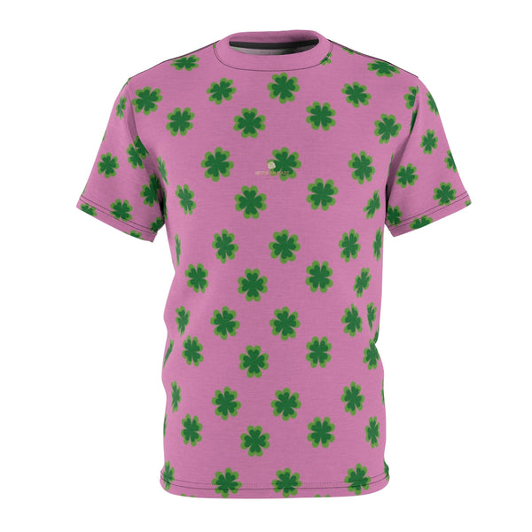 Pink Green Clover St. Patrick's Day Print Unisex Crew Neck Cut & Sew Tee- Made in USA-Unisex T-Shirt-4 oz.-Black Seams-S-Heidi Kimura Art LLC