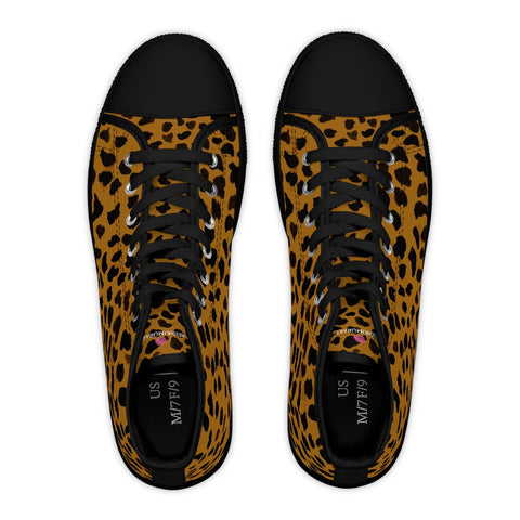 Brown Cheetah Ladies' High Tops, Animal Print Women's High Top Sneakers