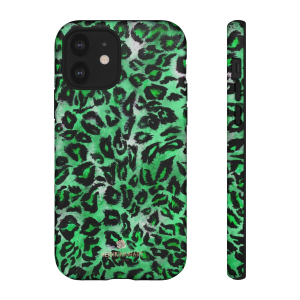Green Leopard Phone Case, Animal Print Tough Designer Phone Case -Made in USA-Phone Case-Printify-iPhone 12-Matte-Heidi Kimura Art LLC