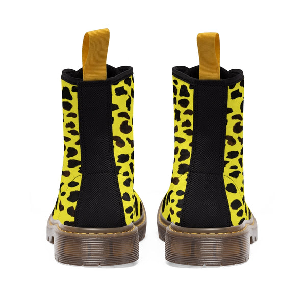 Yellow Cheetah Animal Print Boots, Colorful Stylish Women's Cheetah Printed Designer Women's Winter Lace-up Toe Cap Hiking Boots Shoes For Women (US Size 6.5-11)
