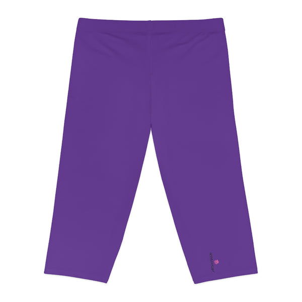 Dark Purple Women's Capri Leggings, Modern Essential Solid Color American-Made Best Designer Premium Quality Knee-Length Mid-Waist Fit Knee-Length Polyester Capris Tights-Made in USA (US Size: XS-3XL) Plus Size Available