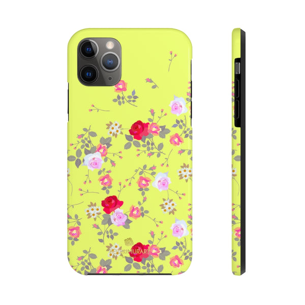 Yellow Floral Rose Print Designer Case Mate Tough Phone Cases-Made in USA - Heidikimurart Limited 