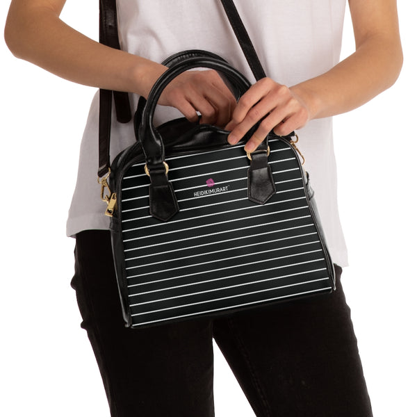 White Striped Print Shoulder Handbag