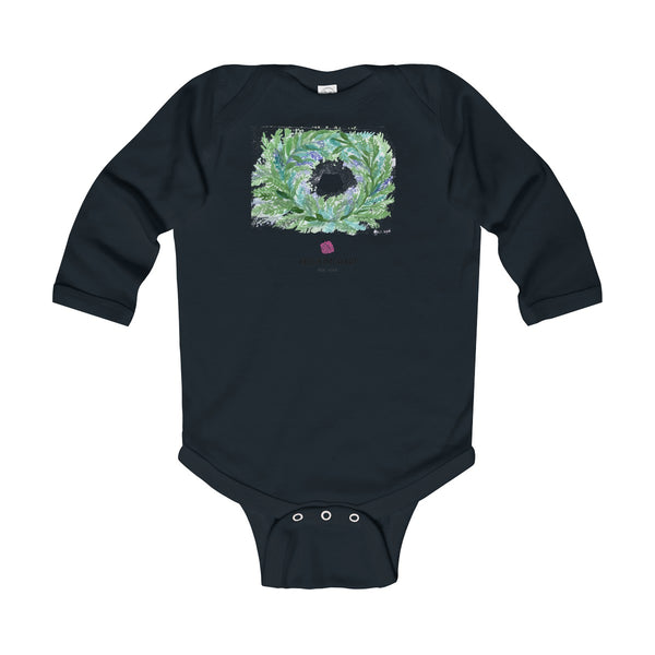 French Lavender Floral Print Baby's Infant Long Sleeve Bodysuit - Made in UK-Kids clothes-Black-12M-Heidi Kimura Art LLC