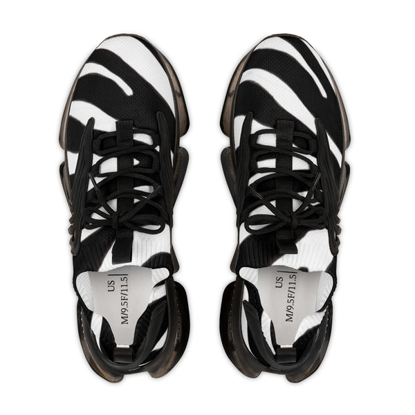White Zebra Print Men's Shoes, Best White Zebra Stripes Animal Print Best Comfy Men's Mesh-Knit Designer Premium Laced Up Breathable Comfy Sports Sneakers Shoes (US Size: 5-12)