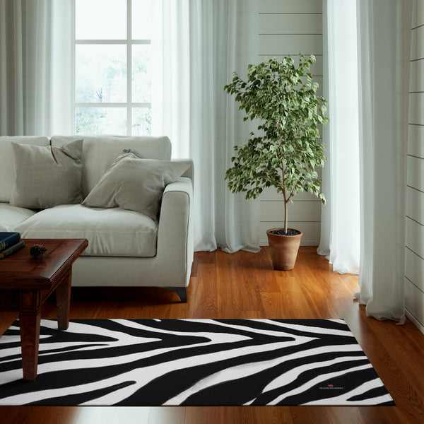 Zebra Animal Print Dornier Rug, White and Black Zebra Stripes Animal Print Woven Indoor Carpet For Home or Office, Modern Basics Essential Premium Best Designer Durable Woven Non-Skid Premium Polyester Indoor Carpet Area Rug - Printed in USA (Size: 20"x32", 35" × 63", 63" × 84")