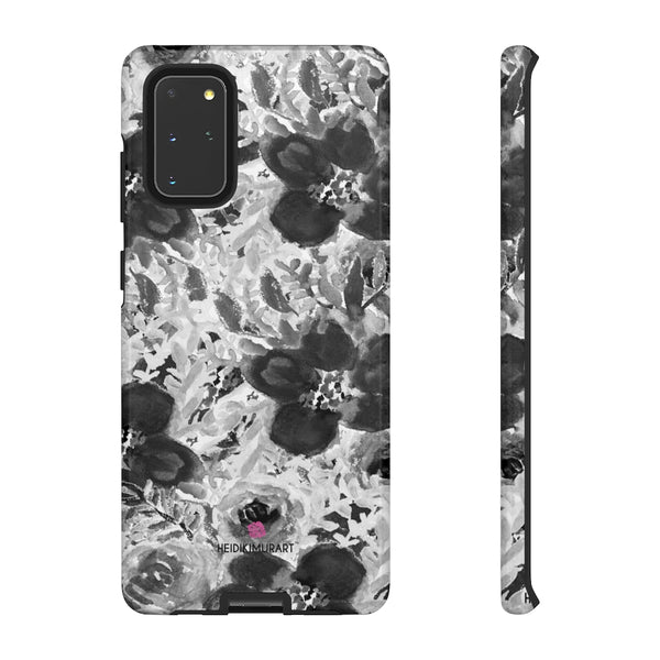 Grey Floral Designer Tough Cases, Rose Flower Print Best iPhone Samsung Case-Made in USA - Heidikimurart Limited 