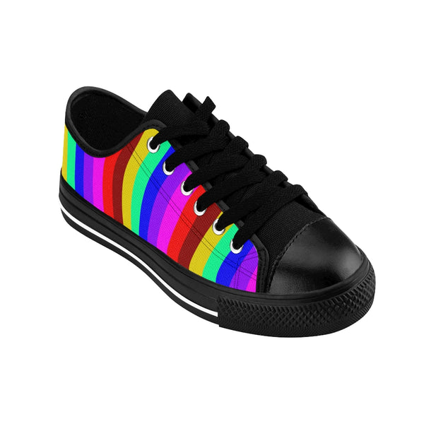 Rainbow Striped Print Women's Sneakers, Gay Pride Vertical Striped Ladies' Tennis Shoes Low Tops