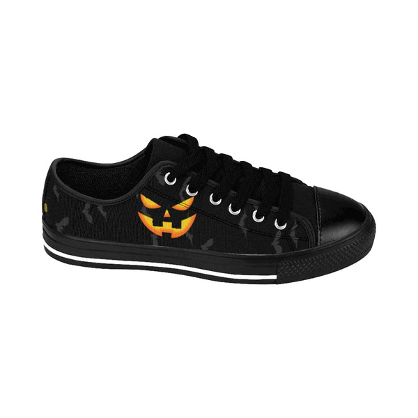 Men's Gray Bats Halloween Party Black Orange Pumpkin Face Low Top Running Sneakers-Men's Low Top Sneakers-Heidi Kimura Art LLC