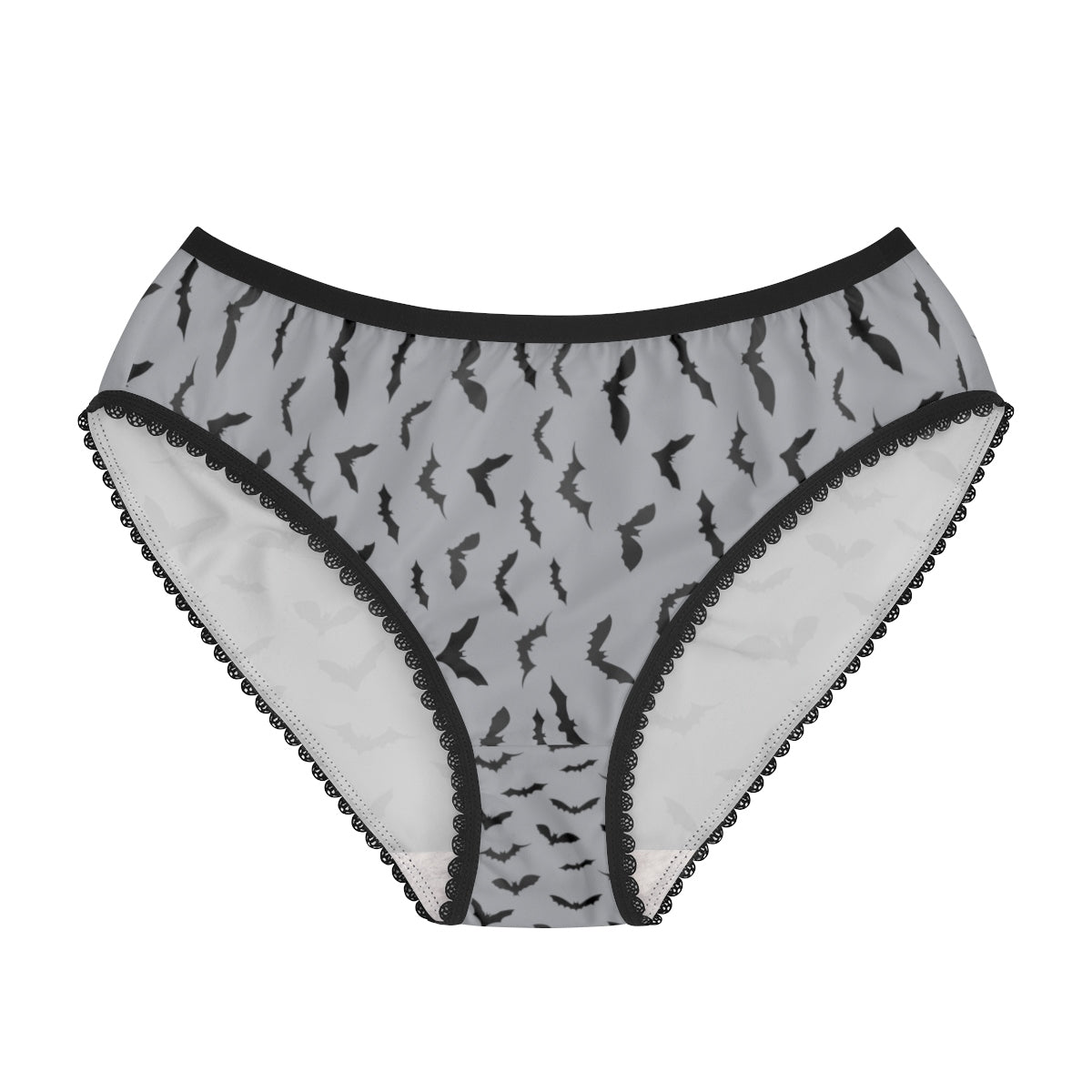 Gray Black Bats Print Halloween Party Women's Briefs Panties Underwear(US Size: XS-2XL)-Women's Underwear-L-Black Seams-Heidi Kimura Art LLC