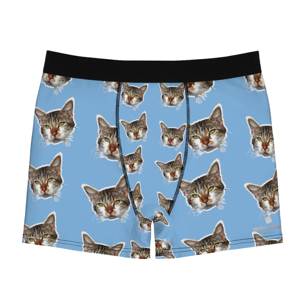 Blue Cat Men's Underwear, Cute Cat Boxer Briefs For Men, Sexy Hot Men's Boxer Briefs Hipster Lightweight 2-sided Soft Fleece Lined Fit Underwear - (US Size: XS-3XL) Cat Boxers For Men/ Guys, Men's Boxer Briefs Cute Cat Print Underwear