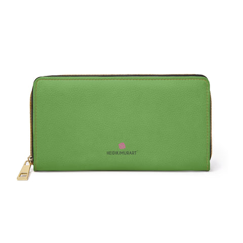 Light Green Color Zipper Wallet, Solid Green Color Best 7.87" x 4.33" Luxury Cruelty-Free Faux Leather Women's Wallet & Purses Compact High Quality Nylon Zip & Metal Hardware, Luxury Long Wallet With Cardholders For Modern Women