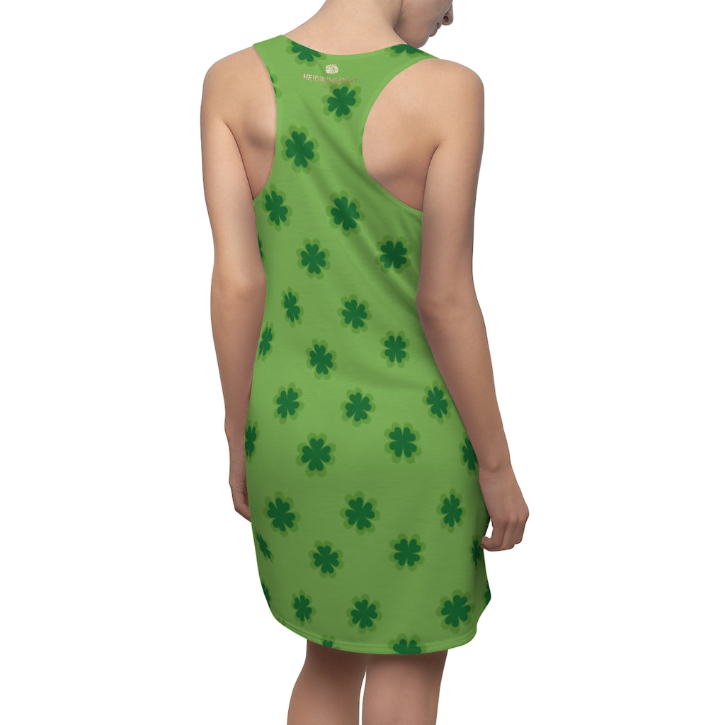 Light Green Clover Leaf Print St. Patty's Day Long Regular Fit Women's Racerback Dress-Made in USA-Women's Sleeveless Dress-2XL-Heidi Kimura Art LLC