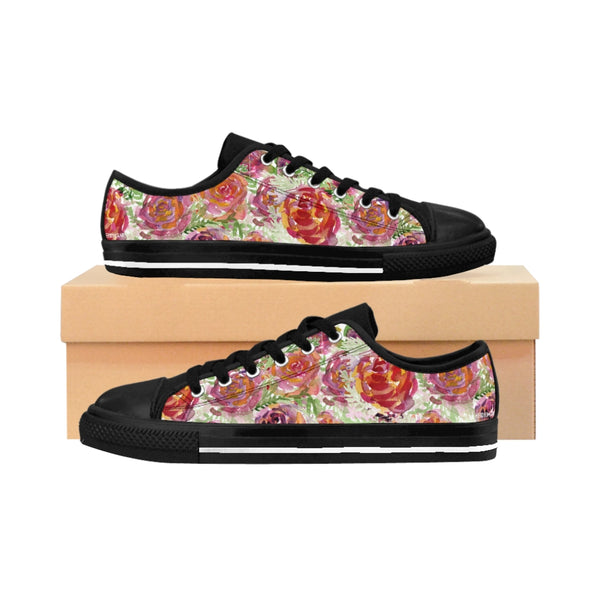 Red Floral Roses Women's Sneakers, Floral Rose Print Best Tennis Casual Shoes For Women (US Size: 6-12)