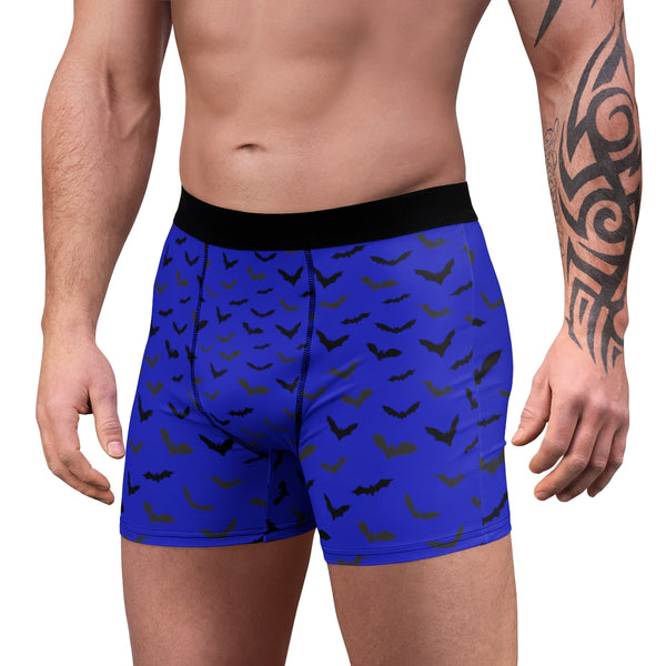 Blue Black Sexy Flying Bats Halloween Designer Gay Men's Fetish Boxer Briefs (US Size: XS-3XL)-Men's Underwear-Heidi Kimura Art LLC