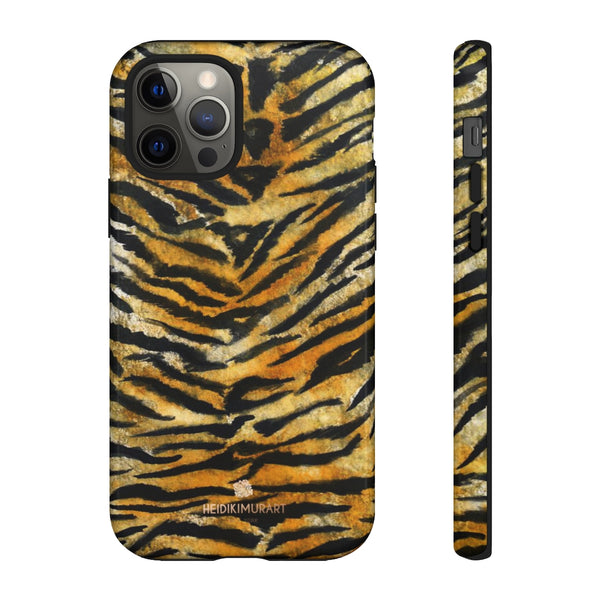 Tiger Stripe Print Phone Case, Animal Print Tough Designer Phone Case -Made in USA-Phone Case-Printify-iPhone 12 Pro-Glossy-Heidi Kimura Art LLC