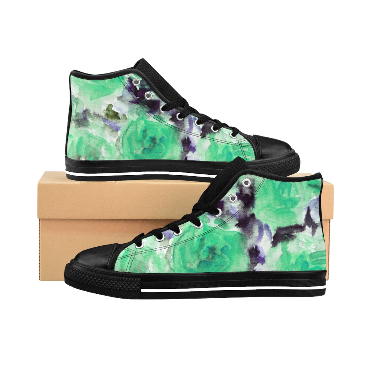 Blue Rose Floral Print Women's High Top Designer Sneakers Tennis Shoes (US Size: 6-12)-Women's High Top Sneakers-US 10-Heidi Kimura Art LLC Blue Rose Floral Women's Sneakers, Blue Rose Floral Print Women's High Top Designer Sneakers Tennis Shoes(US Size: 6-12)