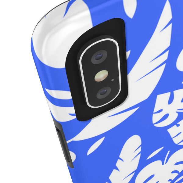 Blue White Modern Tropical Leaf Print Designer Case Mate Tough Phone Case-Made in USA - Heidikimurart Limited 