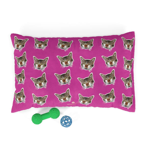 Hot Pink Cat Pet Bed, Solid Color Machine-Washable Pet Pillow With Zippers-Printed in USA-Pets-Printify-28x18-Heidi Kimura Art LLC