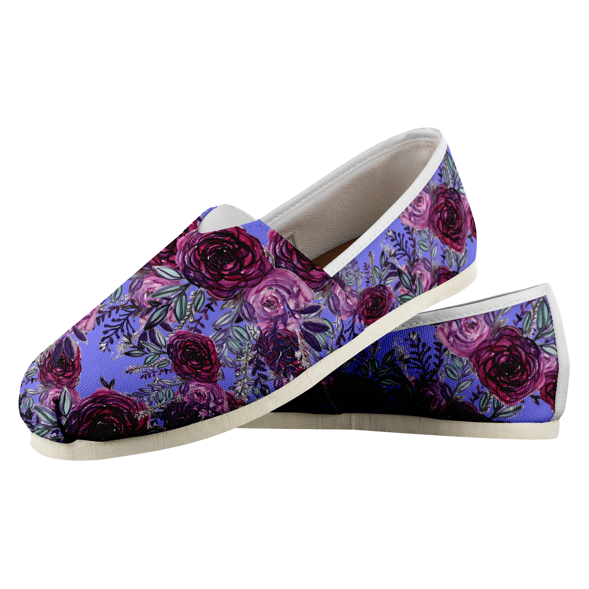 Purple Rose Floral Print Women's Casual Slip on Sneakers Shoes (US Size: 4.5-14)-Slip-On Sneakers-Womens-US4.5-Heidi Kimura Art LLC
