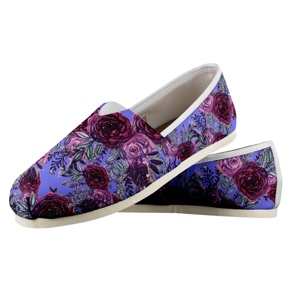 Purple Rose Floral Print Women's Casual Slip on Sneakers Shoes (US Size: 4.5-14)-Slip-On Sneakers-Womens-US4.5-Heidi Kimura Art LLC