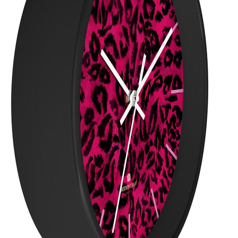 Hot Pink Leopard Animal Print Large Unique Wall Clocks For Vegan Lovers- Made in USA-Wall Clock-10 in-Black-White-Heidi Kimura Art LLC