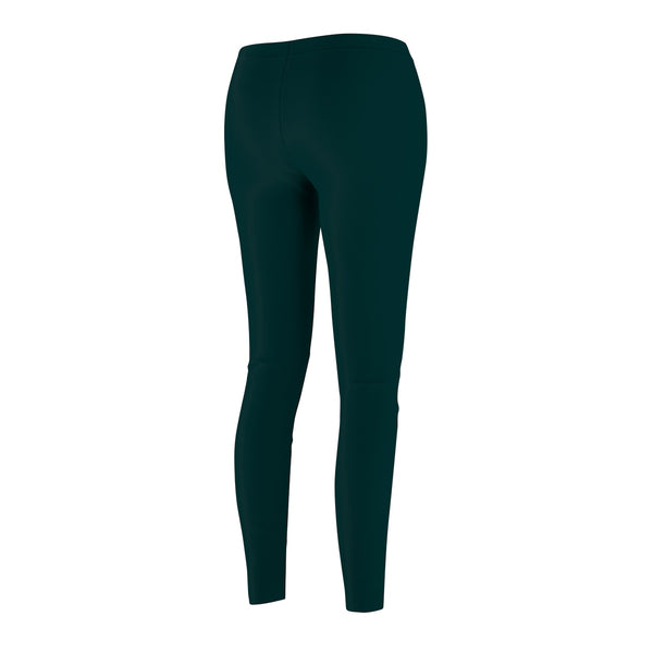Pine Green Classic Solid Color Women's Fashion Casual Leggings - Made in USA-Casual Leggings-Heidi Kimura Art LLC