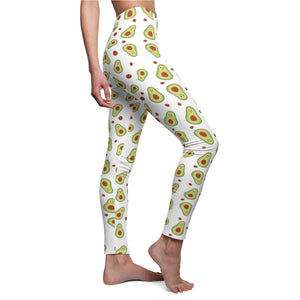 White Green Avocado Cute Print Women's Dressy Long Casual Leggings- Made in USA-Casual Leggings-White Seams-M-Heidi Kimura Art LLC