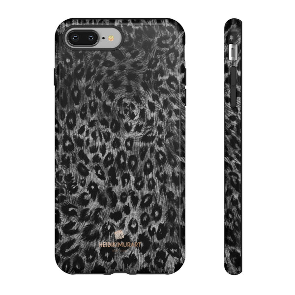 Grey Leopard Animal Print Tough Cases, Designer Phone Case-Made in USA-Phone Case-Printify-iPhone 8 Plus-Glossy-Heidi Kimura Art LLC