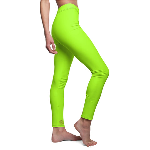 Lime Neon Green Solid Color Print Women's Long Casual Leggings- Made in USA-Casual Leggings-Heidi Kimura Art LLC
