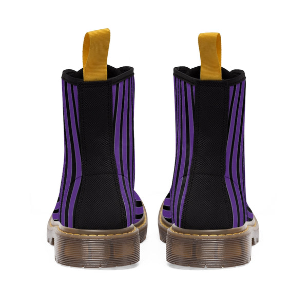 Purple Striped Print Men's Boots, Black Stripes Best Hiking Winter Boots Laced Up Shoes For Men-Shoes-Printify-Heidi Kimura Art LLC