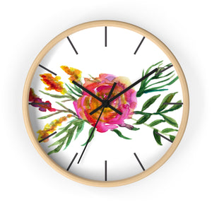 Pink Rose Watercolor Floral Print 10 inch Diameter Flower Wall Clock - Made in USA-Wall Clock-Wooden-Black-Heidi Kimura Art LLC
