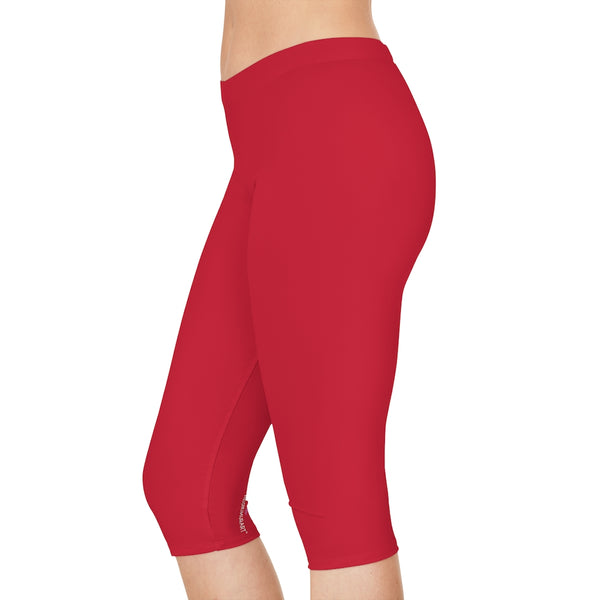 Wine Red Women's Capri Leggings, Knee-Length Polyester Capris Tights-Made in USA (US Size: XS-2XL)