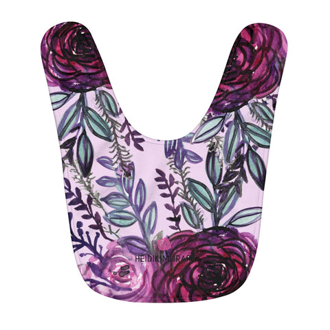 Purple Floral Rose Print Cute Toddler Fleece Baby Bib - Designed and Made in USA-Kids clothes-One Size-Heidi Kimura Art LLC