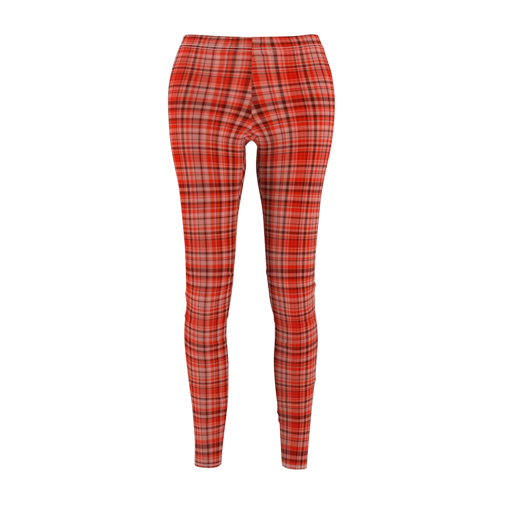 Red Plaid Print Casual Leggings