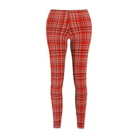 Red Plaid Print Casual Leggings