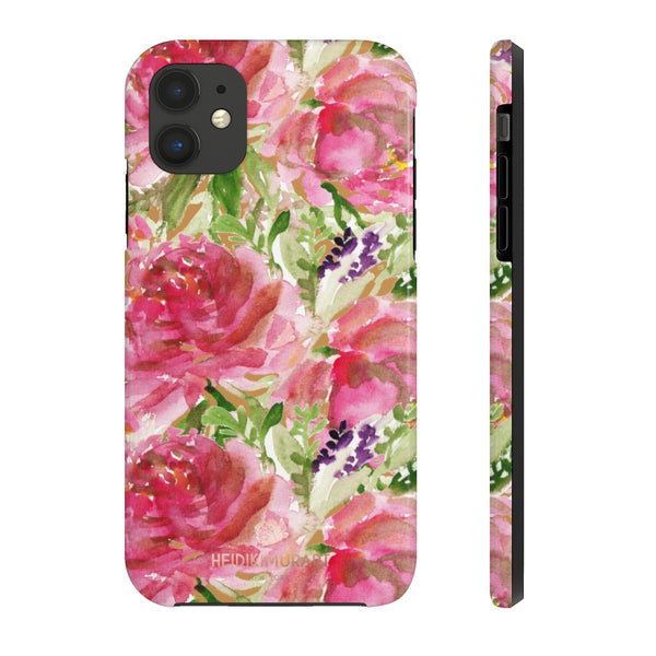 Brown Pink Rose Print Phone Case, Floral Print Case Mate Tough Phone Cases-Made in USA - Heidikimurart Limited 